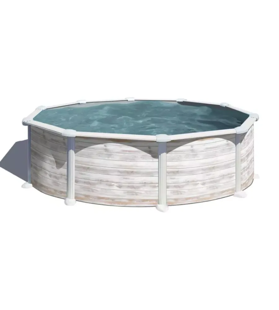 Piscine-Gre Piscina fuori terra rotonda "groenlandia" in acciaio effetto legno nordico 350x350x132 - cod. kitpr358n