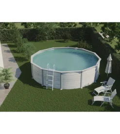 Piscine-Gre Piscina fuori terra rotonda "groenlandia" in acciaio effetto legno nordico 350x350x132 - cod. kitpr358n