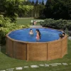 Piscine-Gre Piscina fuori terra rotonda "mauritius" in acciaio effetto legno 350x350x132 - cod. kitpr358wo