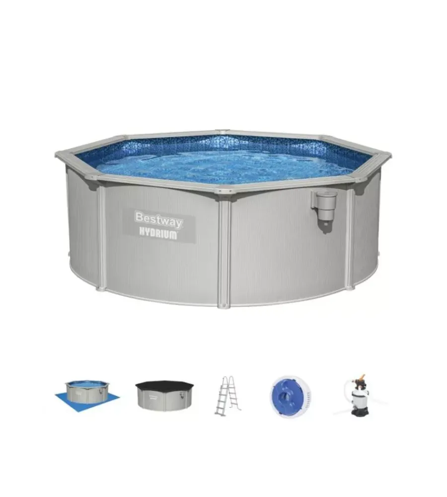 Best Piscina fuori terra rotonda "hydrum" 360x120 cm con copertura, tappetino base, skimmer, scaletta e dispenser chemconnect - cod. 56574 Piscine