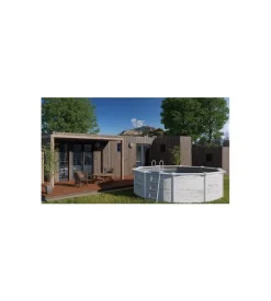 Hot Piscina fuori terra rotonda "finlandia" in acciaio effetto legno nordico 350x350x120 - cod. kit350n Piscine