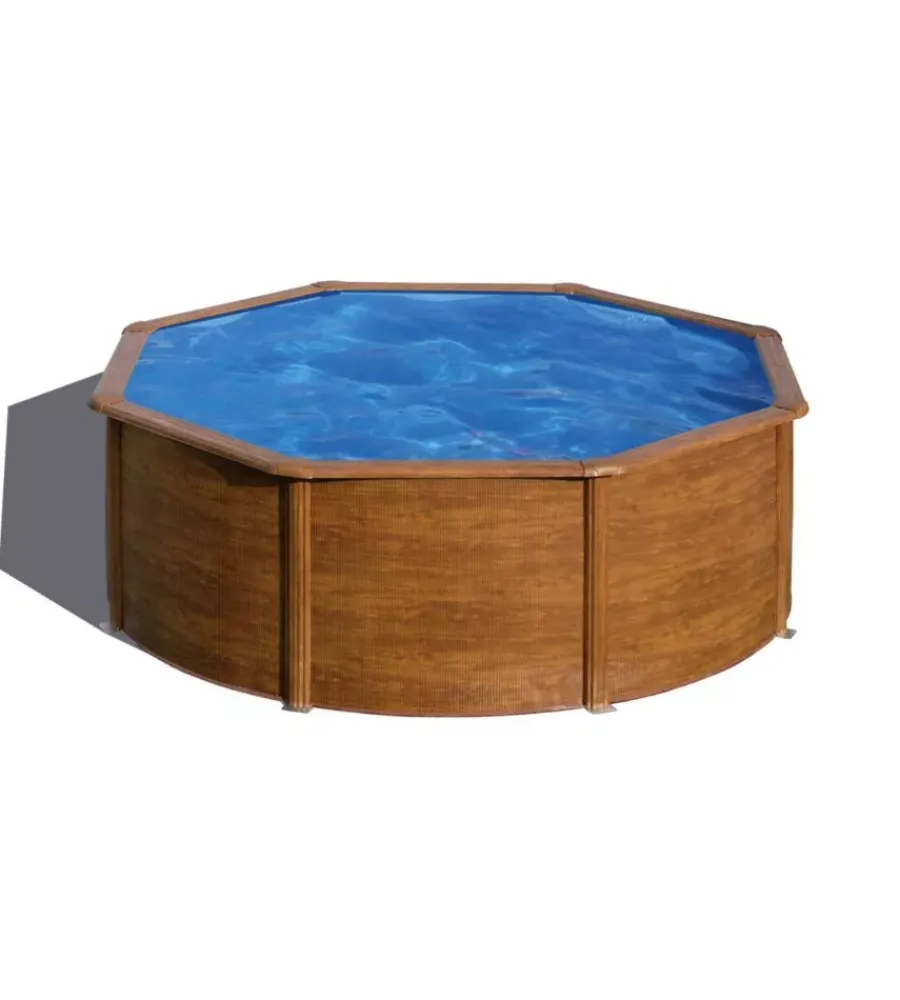 Gre Piscine|Piscina fuori terra rotonda "pacific" in acciaio effetto legno 300x300x120 - cod. kit300w