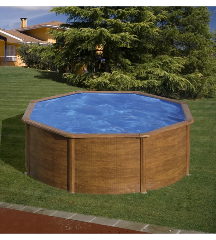 Gre Piscine|Piscina fuori terra rotonda "pacific" in acciaio effetto legno 300x300x120 - cod. kit300w