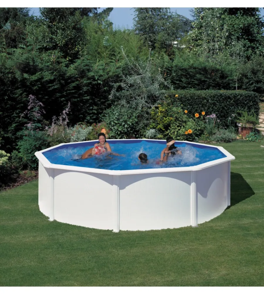 Clearance Piscina fuori terra rotonda "fidji" in acciaio bianco 460x460x120 - cod. kit460eco Piscine