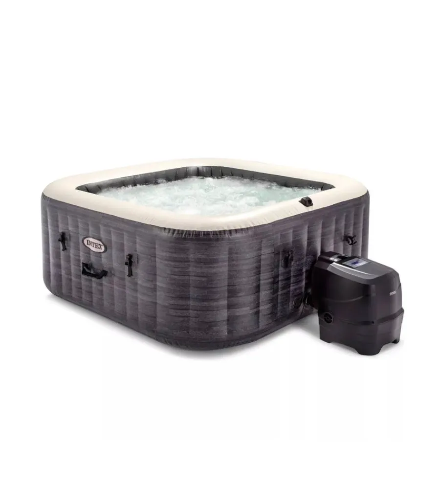 Clearance Piscina idromassaggio gonfiabile "greystone deluxe" grigio effetto pietra 4 persone 175x175x71 cm - cod. 28450np Piscine