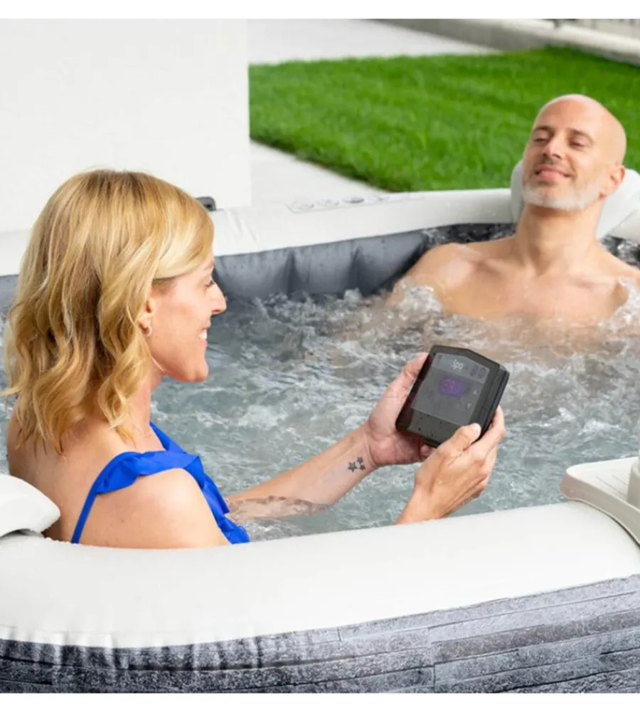 Clearance Piscina idromassaggio gonfiabile "greystone deluxe" grigio effetto pietra 4 persone 175x175x71 cm - cod. 28450np Piscine
