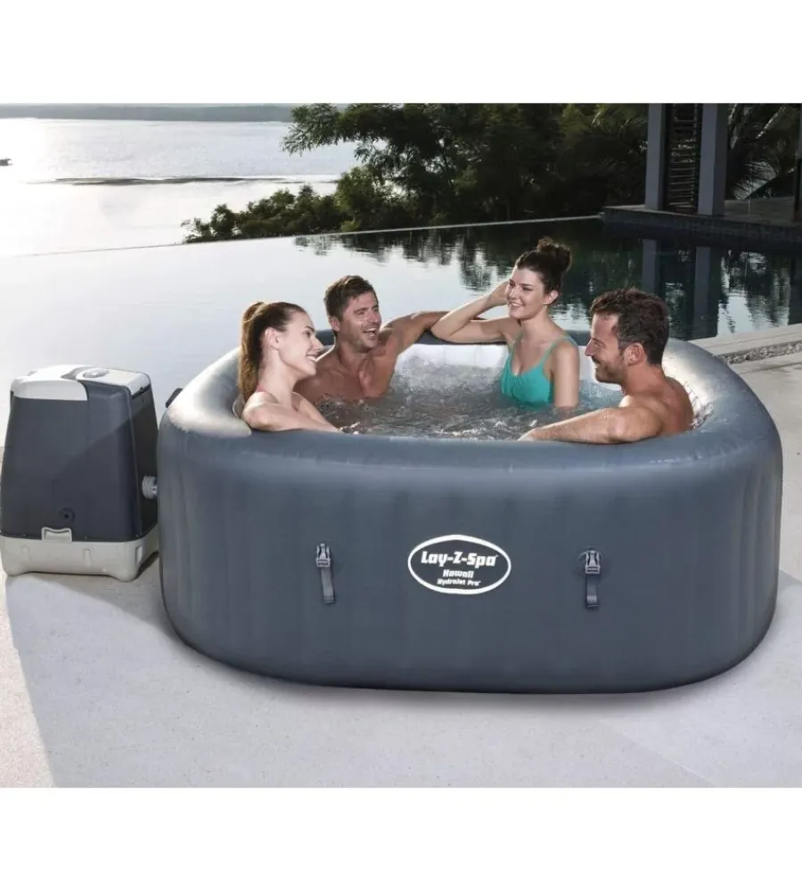 Bestway Piscine|Piscina idromassaggio gonfiabile riscaldata "lay-z-spa hawaii hydrojet pro" 4/6 persone 180x180x71 cm con copertura gonfiabile, cartuccia ed erogatore chemconnect - cod. 54138