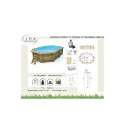 Piscine|Piscina ottagonale in legno di pino impregnato in autoclave, 486x336 cm