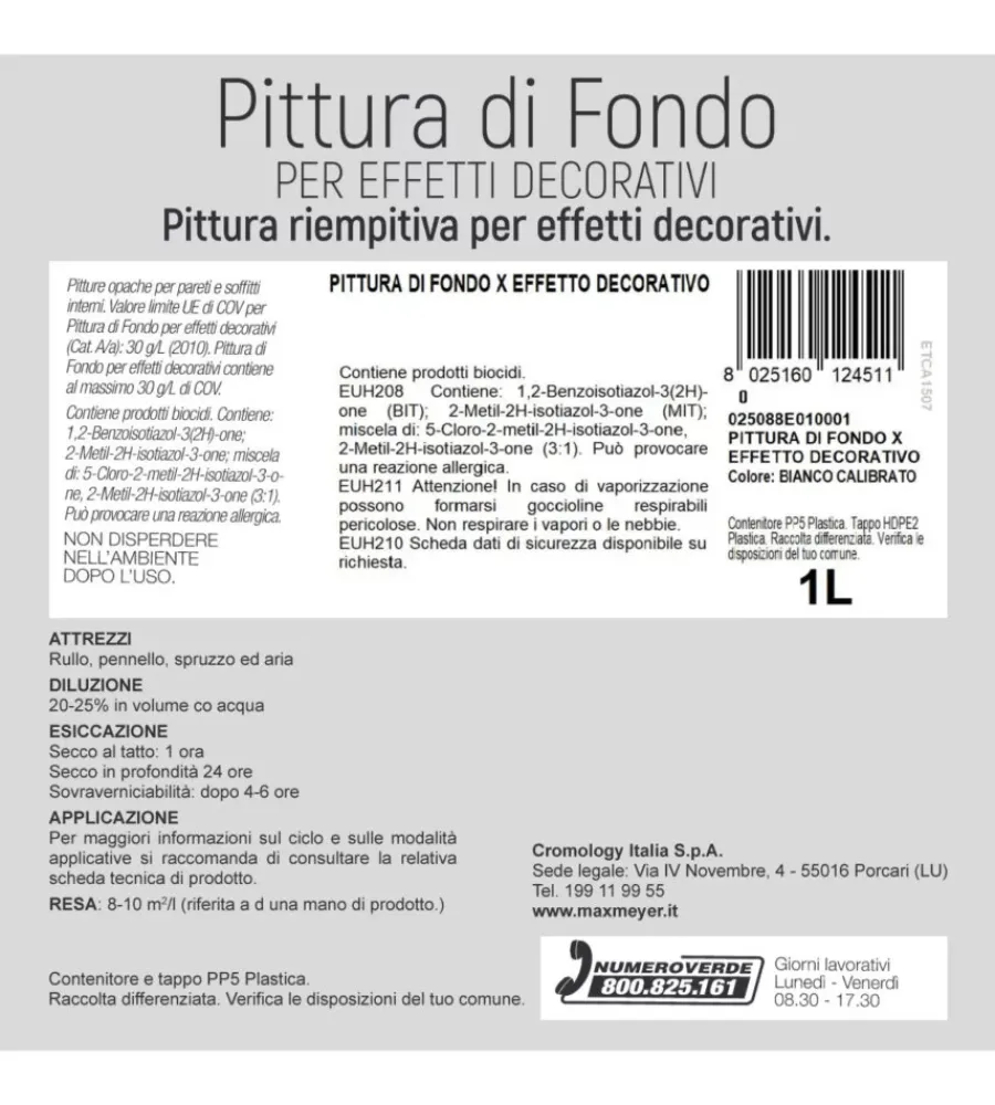Tintometria- Pittura di fondo effetto decorativo max meyer colore bianco calibrato, 1 litro