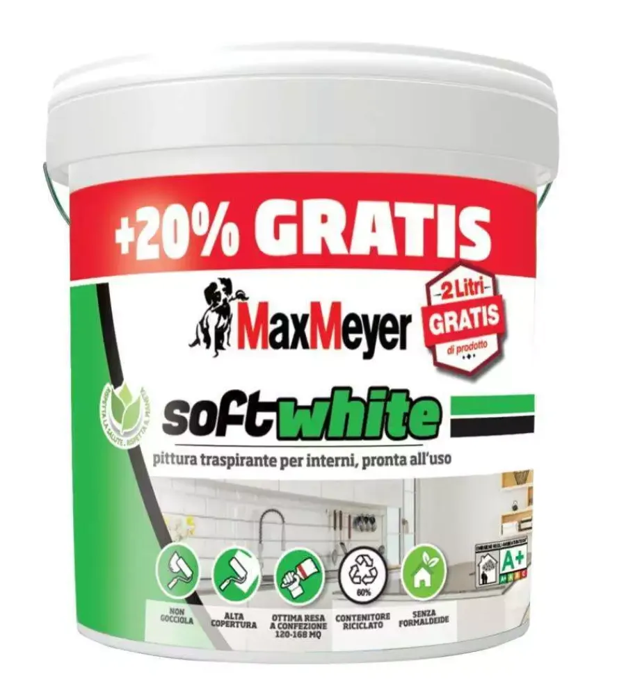 Pitture Murali-Max Meyer Pittura murale traspirante "soft white " bianco 12 lt