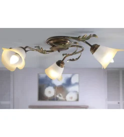 Illuminazione Per Interno-Onli Plafoniera 3 luci "quercia" in ferro e vetro, e14