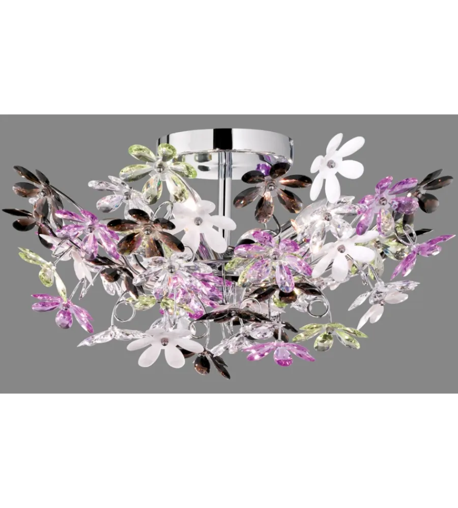 Illuminazione Per Interno- Plafoniera "flower" con fiori trasparenti e multicolor, ø 51 cm