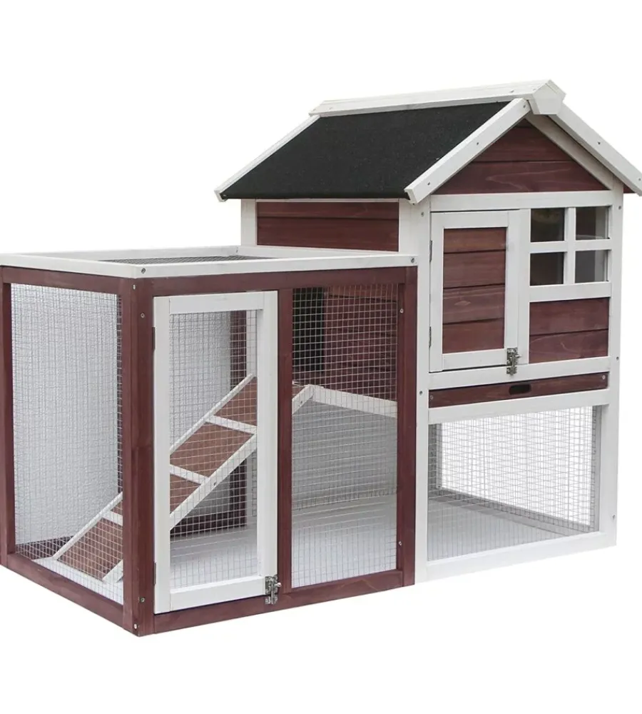 Habrita Recinzione X Animali|Pollaio per galline in legno "po 1206" rosso scuro e bianco 122x63x92 cm