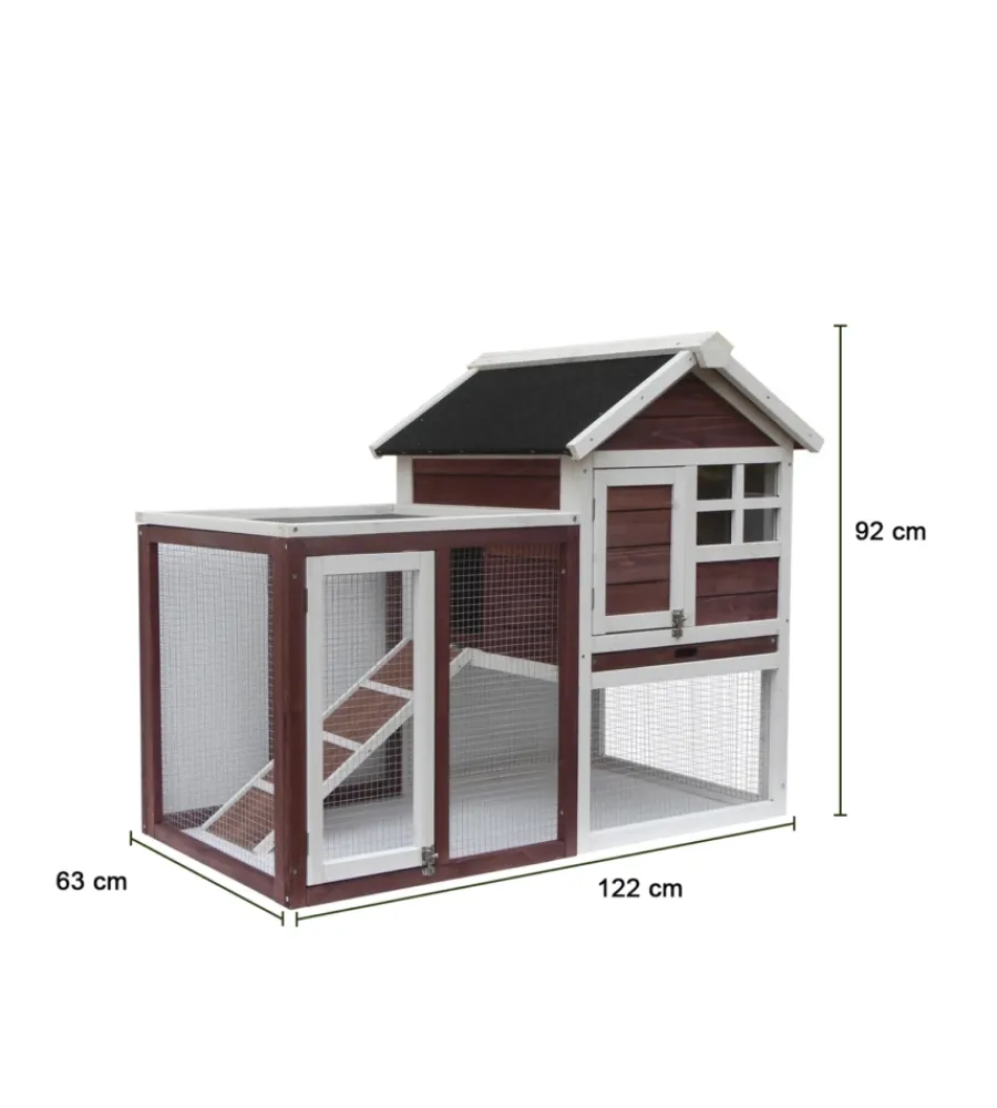 Habrita Recinzione X Animali|Pollaio per galline in legno "po 1206" rosso scuro e bianco 122x63x92 cm