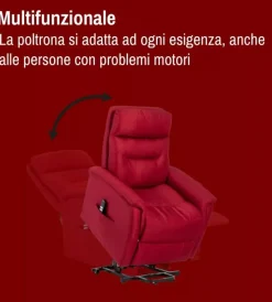 BellaHome Poltrone E Pouf|Poltrona con recliner e alzata elettrico "prato" bordeaux 82x90x108 cm