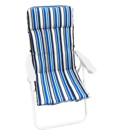 Mobili Da Giardino E Accessori- Poltrona da esterno pieghevole, multiposizione e imbottita essenza "ischia" in acciaio a righe blu 68x58x106 cm