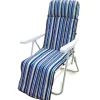 Mobili Da Giardino E Accessori|Poltrona da esterno pieghevole, multiposizione e imbottita essenza "ischia" in acciaio a righe blu con poggiapiedi 77x58x106 cm