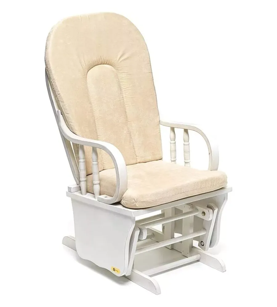 Poltrone E Pouf- Poltrona dondolo oscillante da allattamento "douglas" legno massello bianco e cuscino avorio, 68x50x107 cm