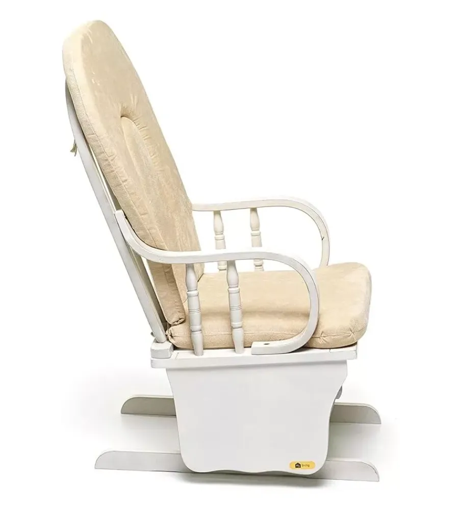 Poltrone E Pouf- Poltrona dondolo oscillante da allattamento "douglas" legno massello bianco e cuscino avorio, 68x50x107 cm