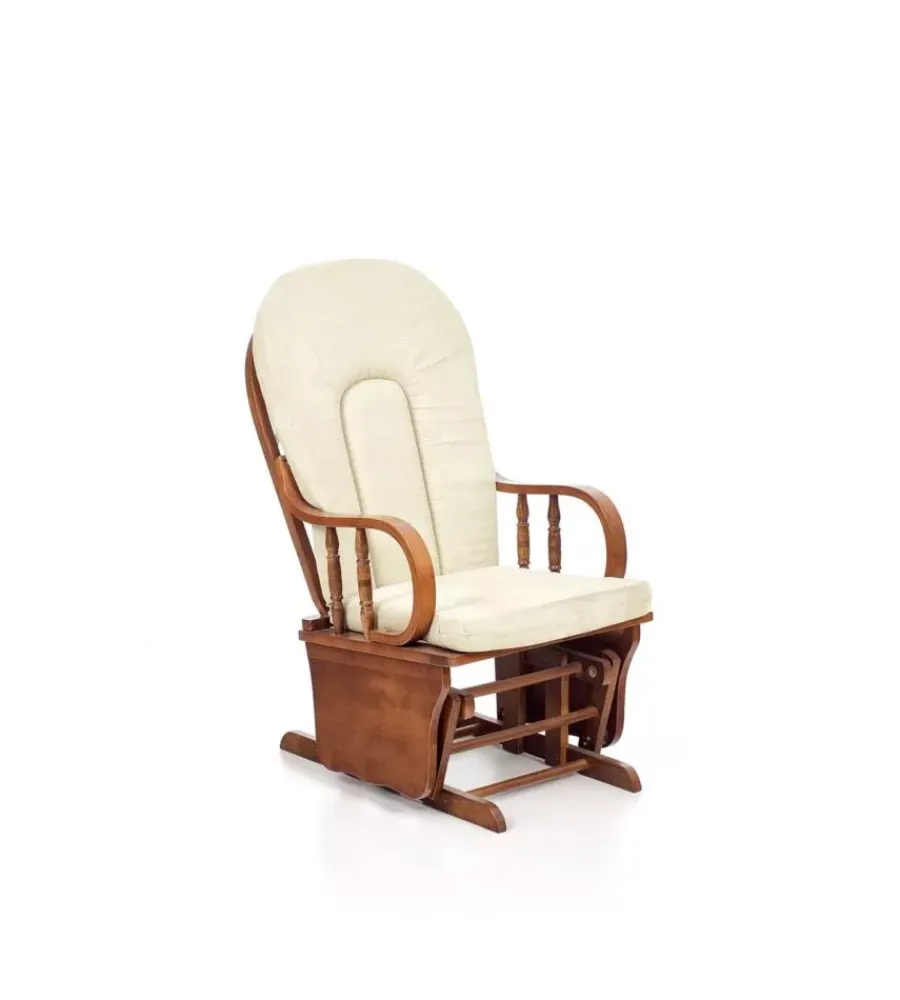 Poltrone E Pouf- Poltrona dondolo oscillante da allattamento "douglas" legno massello noce e cuscino beige 68x50x107 cm
