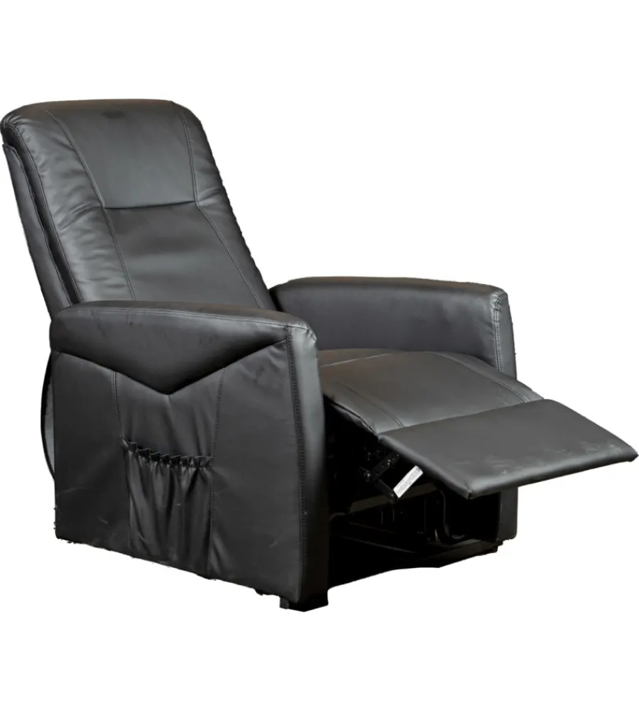 BellaHome Poltrone E Pouf|Poltrona massaggiante "siena" con recliner elettrico in ecopelle nero 75x93x105 cm