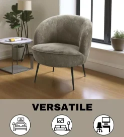 BellaHome Poltrone E Pouf|Poltrona "nora" in velluto a coste grigio 63x71x71 cm