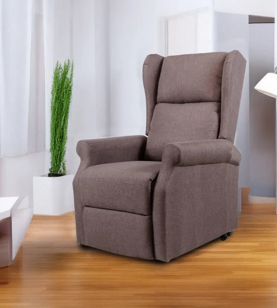 Poltrona relax con recliner elettrico "berg" tessuto marrone, 72,5x94x109 cm Poltrone E Pouf