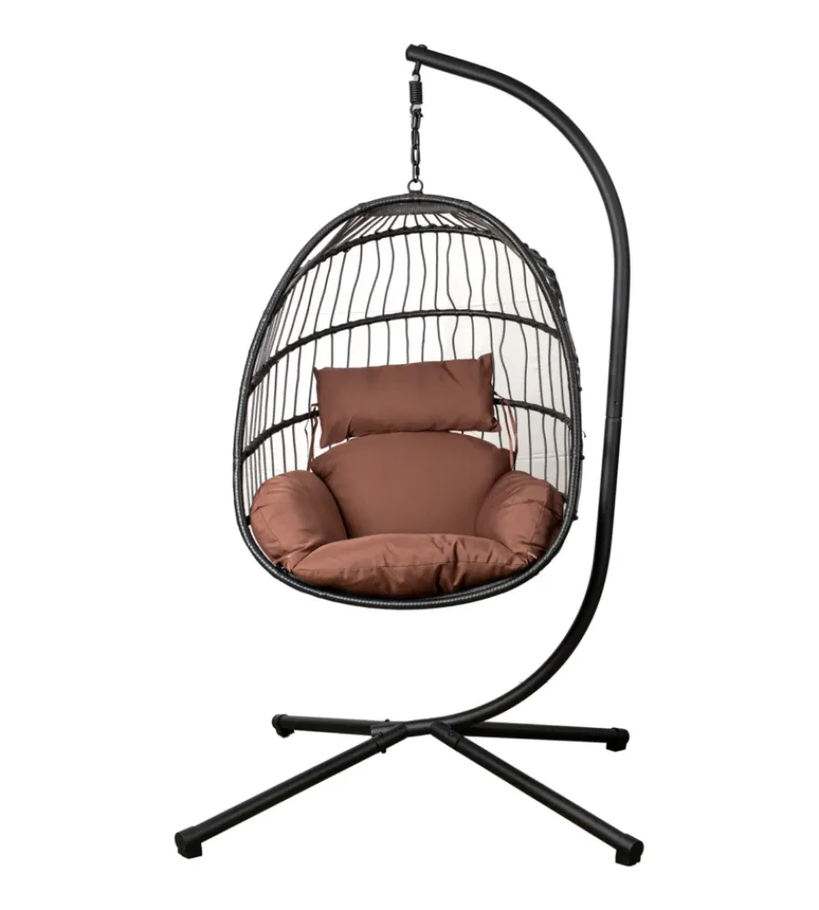 Mobili Da Giardino E Accessori- Poltrona sospesa da esterno pieghevole eurogarden in metallo e pe rattan marrone 103x108x192 cm