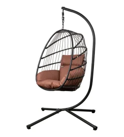 Mobili Da Giardino E Accessori- Poltrona sospesa da esterno pieghevole eurogarden in metallo e pe rattan marrone 103x108x192 cm
