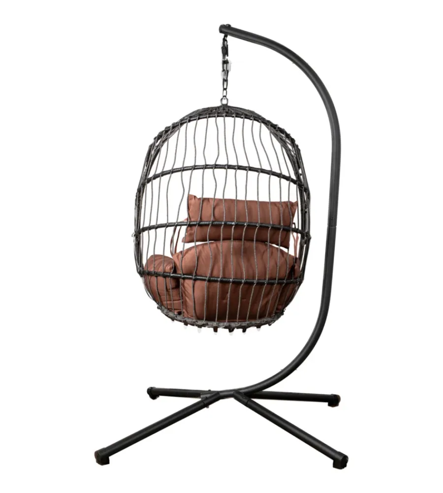 Mobili Da Giardino E Accessori- Poltrona sospesa da esterno pieghevole eurogarden in metallo e pe rattan marrone 103x108x192 cm