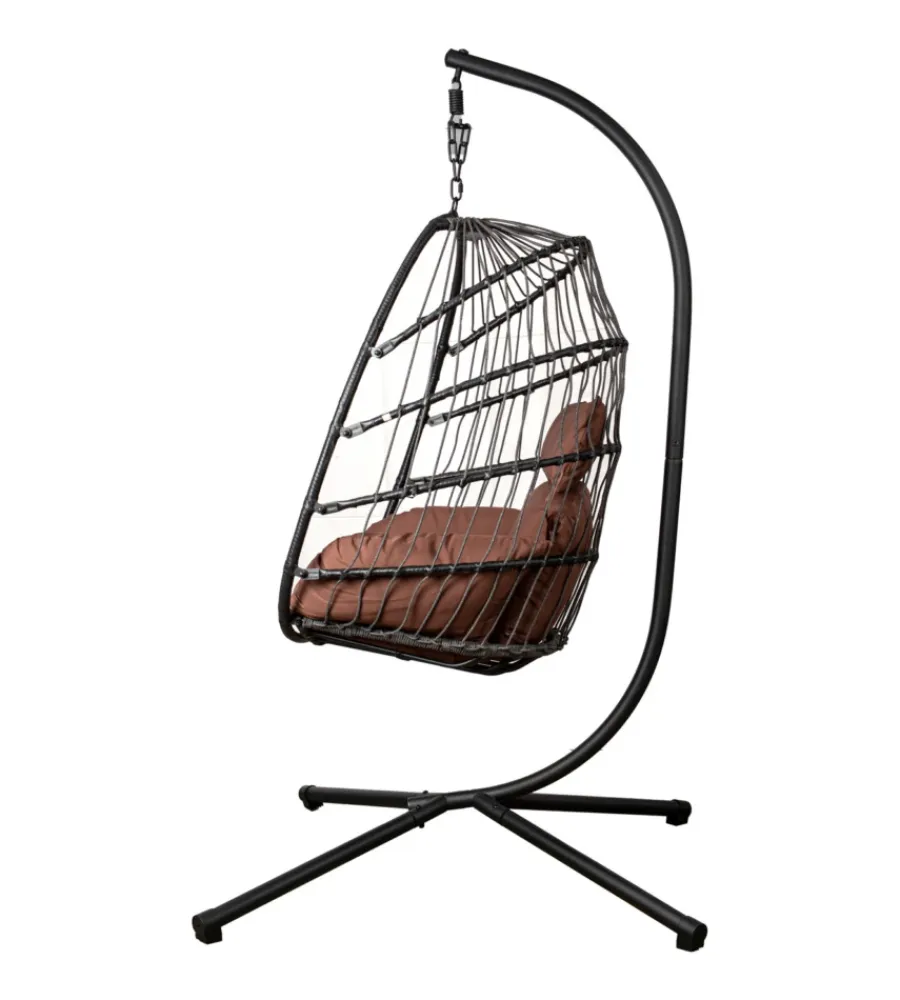 Mobili Da Giardino E Accessori- Poltrona sospesa da esterno pieghevole eurogarden in metallo e pe rattan marrone 103x108x192 cm