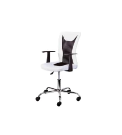 Sedie Ufficio- Poltroncina ufficio bianca con braccioli e ruote, 55x54,5x85-95 cm