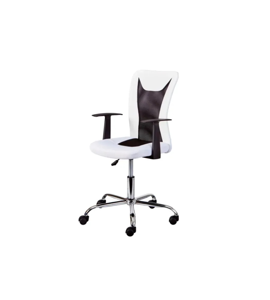 Sedie Ufficio- Poltroncina ufficio bianca con braccioli e ruote, 55x54,5x85-95 cm