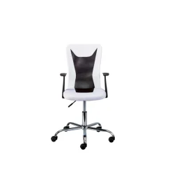 Sedie Ufficio- Poltroncina ufficio bianca con braccioli e ruote, 55x54,5x85-95 cm
