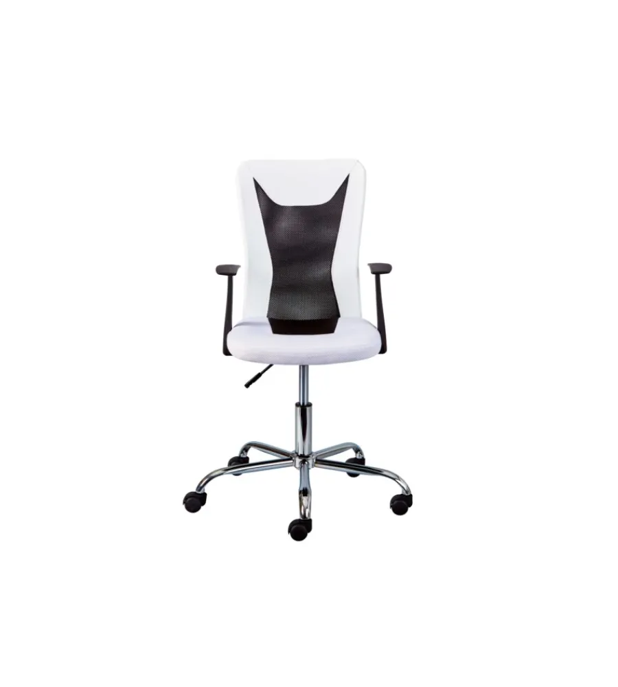 Sedie Ufficio- Poltroncina ufficio bianca con braccioli e ruote, 55x54,5x85-95 cm