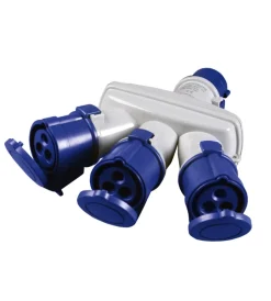 Hot - adattatore industriale triplo con spina e 3 prese 16 a 2p+t ip44 blu Multiprese Ed Adattatori