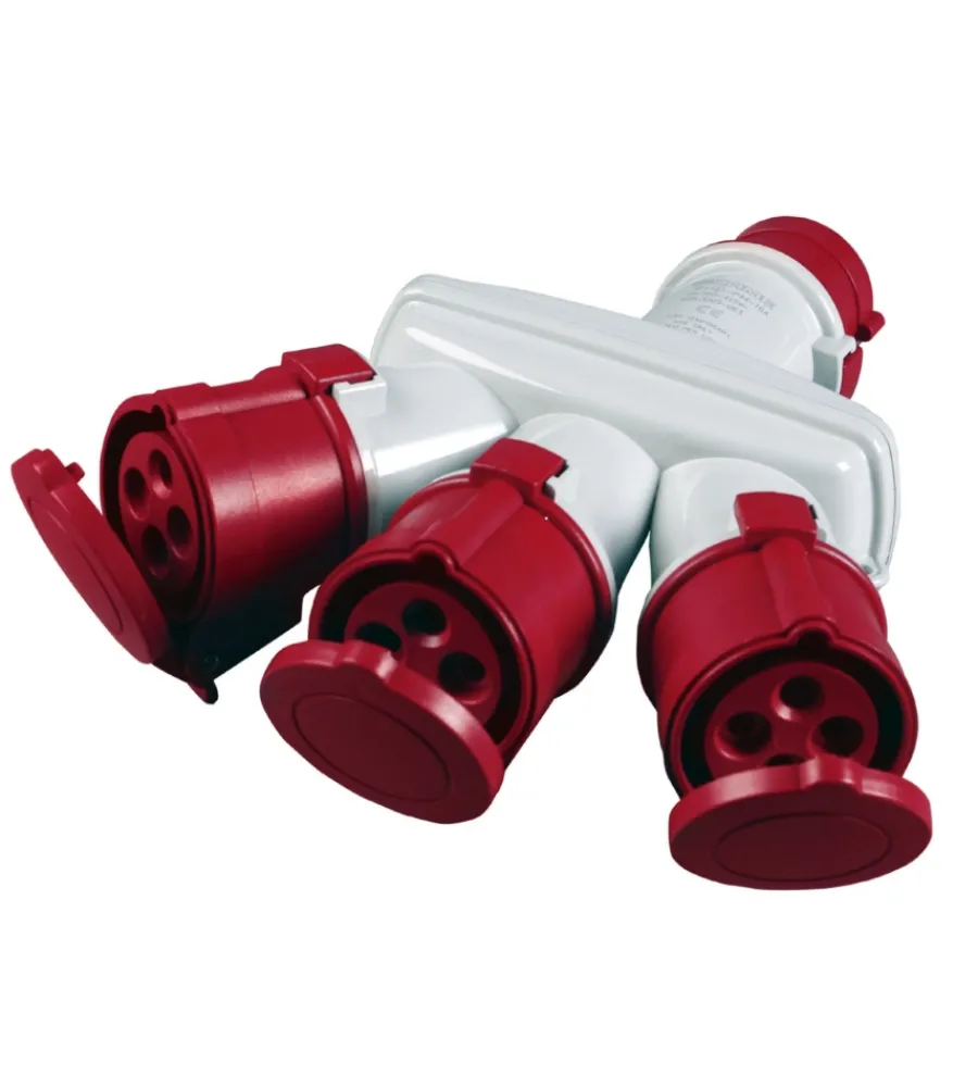 Multiprese Ed Adattatori-Poly Pool - adattatore industriale triplo con spina e 3 prese 16 a 3p+t ip44 rosso