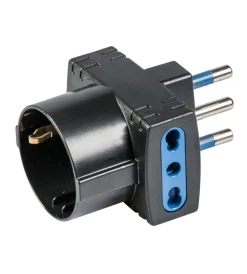 Clearance - adattatore spina 16 a e 2 prese bivalenti e 1 presa standard tedesco nero Multiprese Ed Adattatori