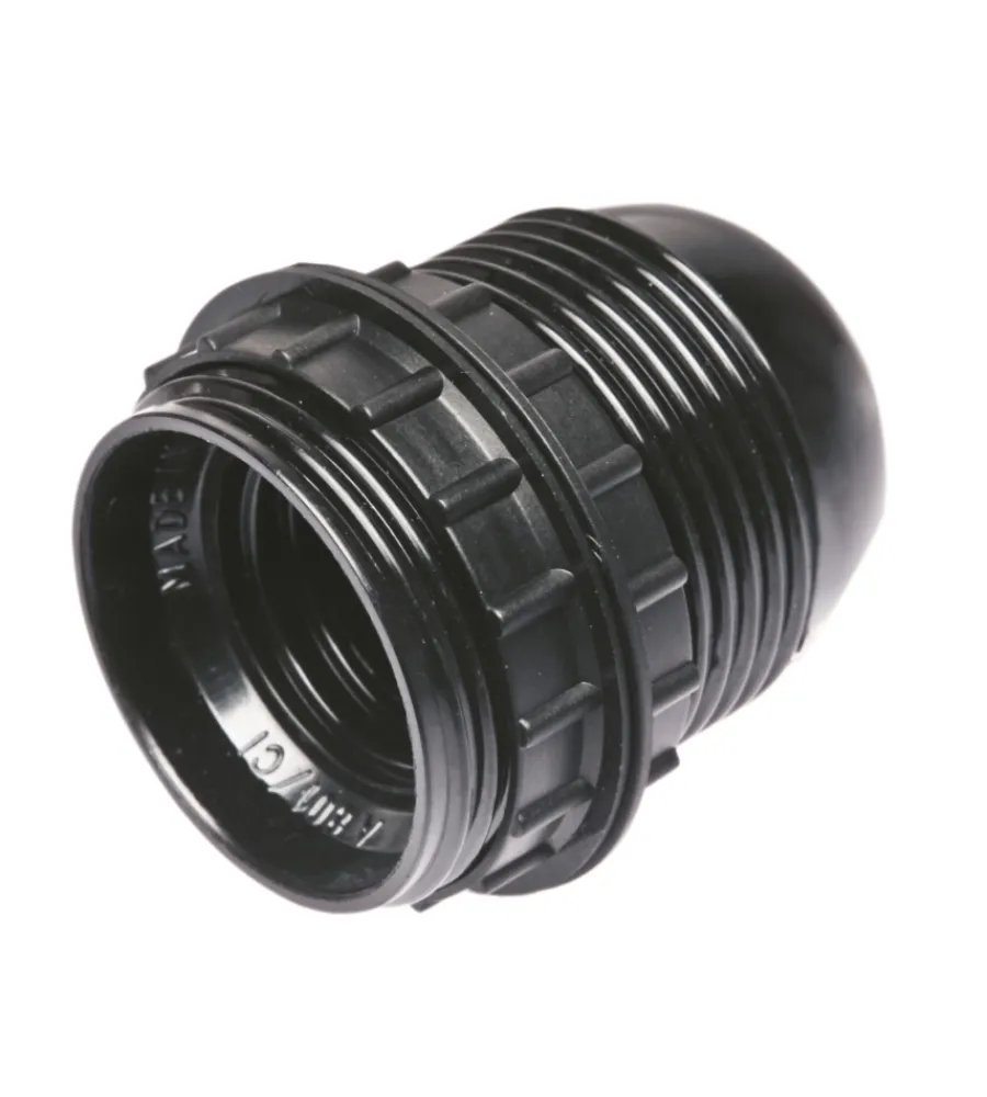 Portalampade-Poly Pool - portalampada e27 con 2 ghiere corpo filettato nero
