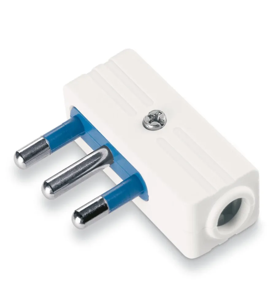 Spine E Prese-Poly Pool - spina "salvaspazio" 16 a 2p+t uscita cavo a 90° bianca