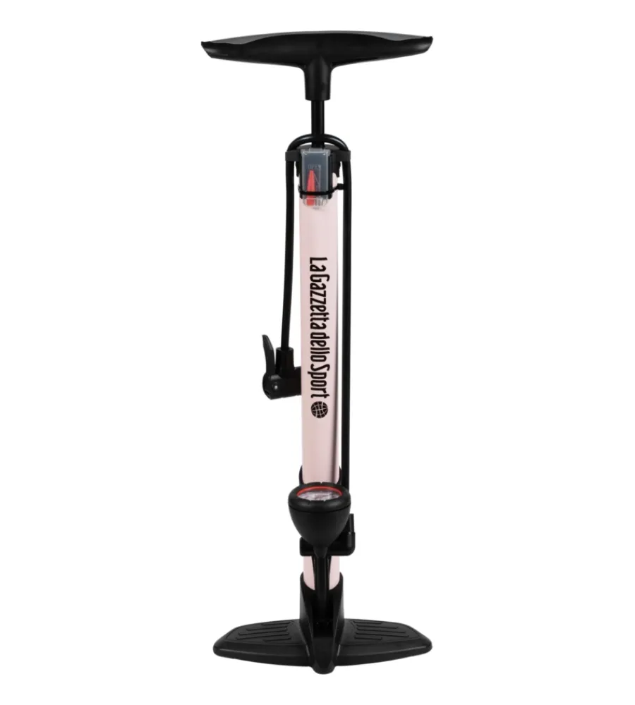 Bici|Pompa gonfiaggio per officina la gazzetta dello sport in acciaio colore rosa con manometro, 26x14,5x59 cm