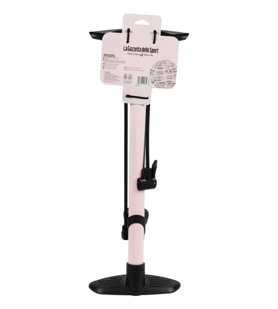 Bici|Pompa gonfiaggio per officina la gazzetta dello sport in acciaio colore rosa con manometro, 26x14,5x59 cm
