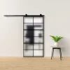 Porte, Scale E Pavimenti- Porta scorrevole in alluminio nero e 12 sezioni in vetro satinato 96x220 cm