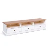 Pareti Soggiorno E Porta Tv- Porta tv in pino massello bianco e noce 3 cassetti, 180x45,5x41 cm