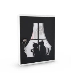 Decorazione Pareti-Alubox Portachiavi da interno con 16 ganci - sportello con intagli.