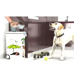 Keter Ciotole|Portacrocchette per cani e gatti "food container" in polipropilene con 2 ruote, capacità 20 kg.