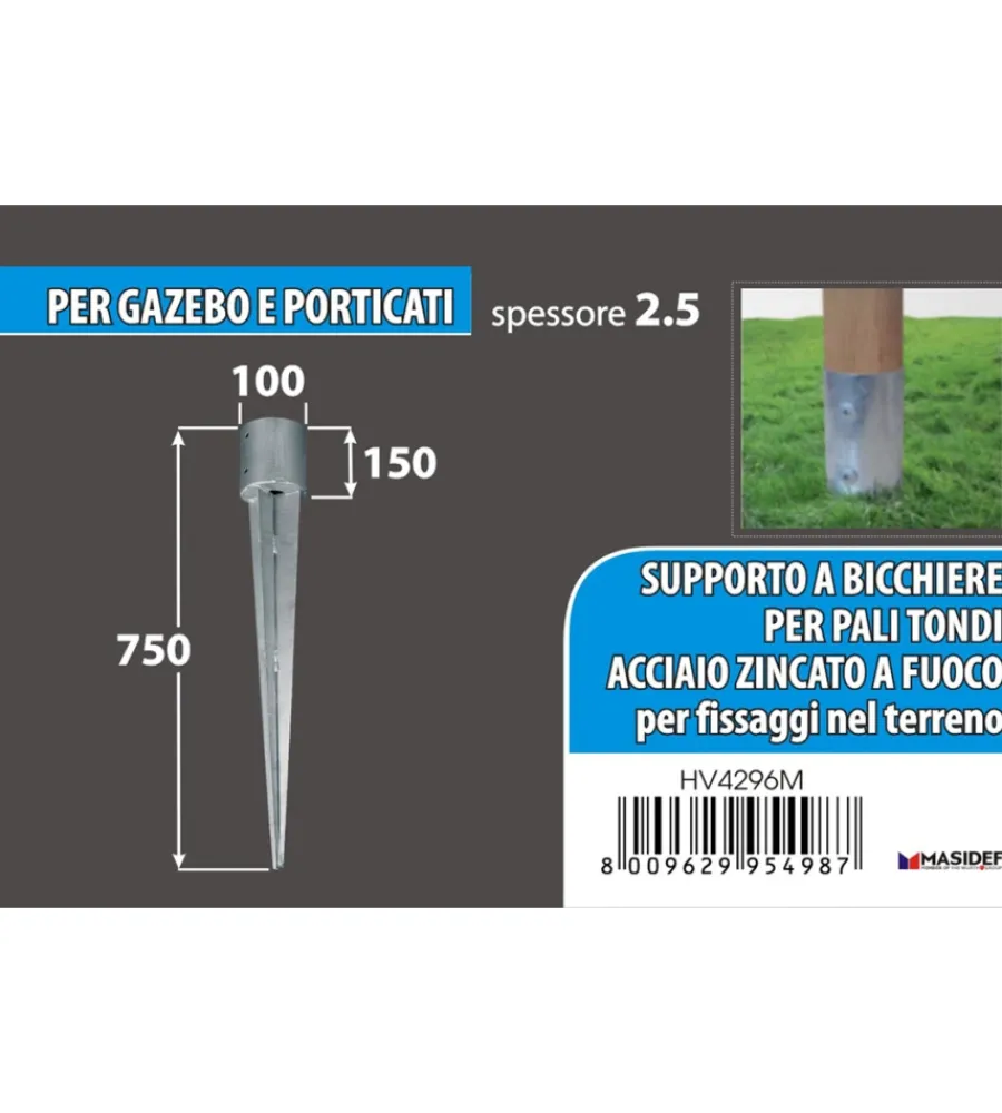 Online Portapali ancoraggio a punta per pali tondi ø 100 x 750 mm. Ferramenta Per Esterno