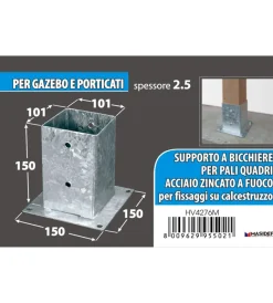 Ferramenta Per Esterno|Portapali ancoraggio d'appoggio per travi 101 x 101 x 150 x 150 mm.