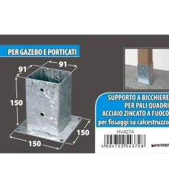 Ferramenta Per Esterno|Portapali ancoraggio d'appoggio per travi 91 x 91 x 150 x 150 mm.