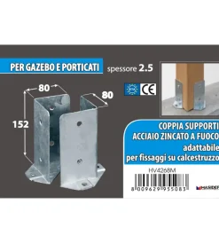 Ferramenta Per Esterno|Portapali coppia supporti ancoraggio per travi 80 x 80 x 150 mm.